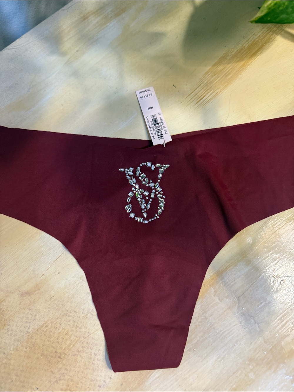 Victoria's Secret Wine Rhinestone Logo Thong